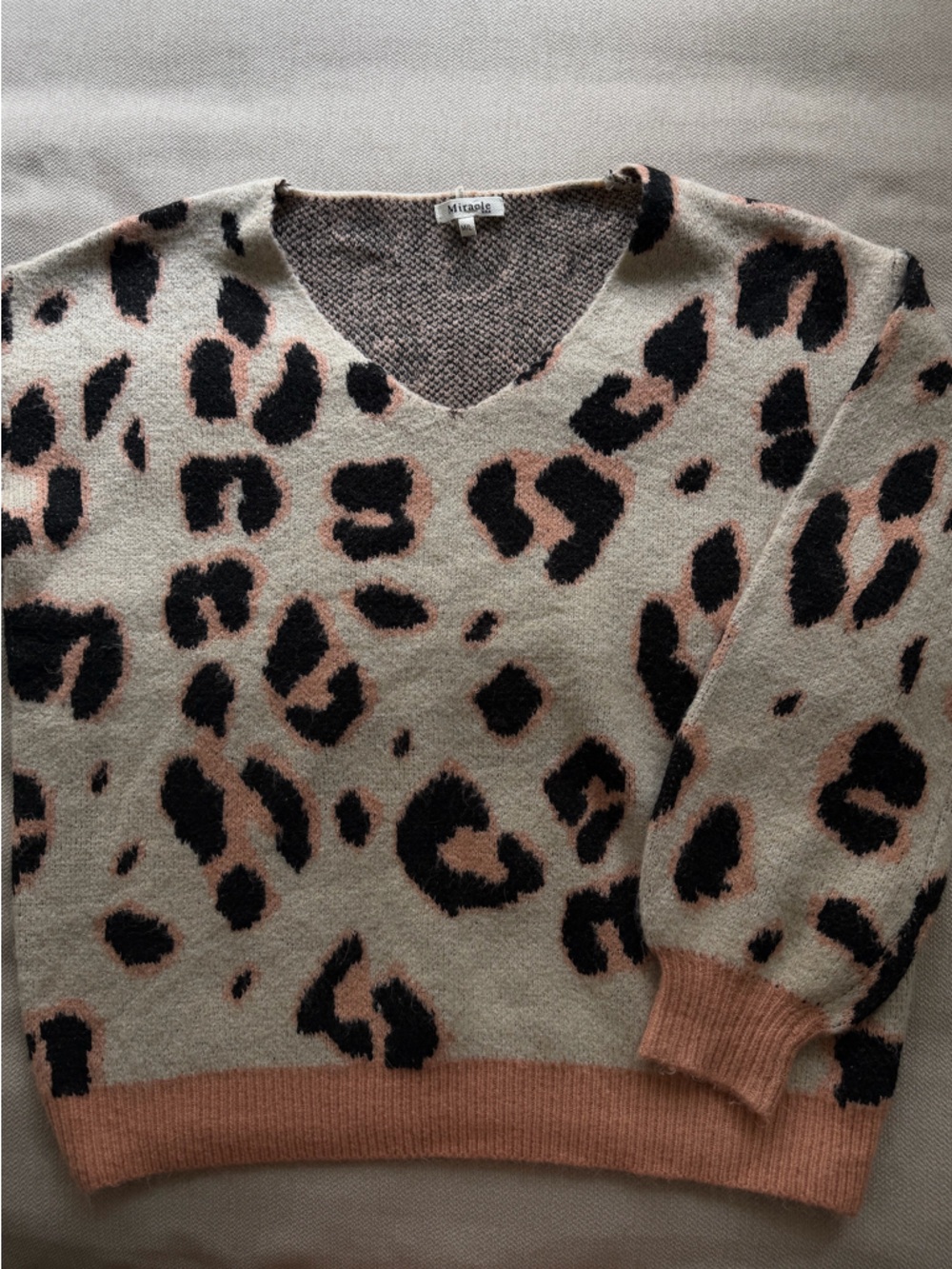 Miracle Cream and Black Leopard V-Neck Sweater